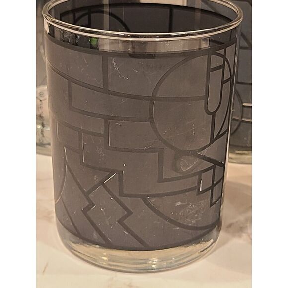 Georges Briard Double Old Fashion Glasses Art Deco Gray Geometric Design MCM (5) - Picture 4 of 16